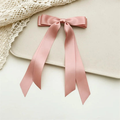 Women Elegant Bow Ribbon Hair Clip Fashion Solid Satin Spring Clip Simple Bowknot Hairpins Barrettes Hair Accessories for Gir