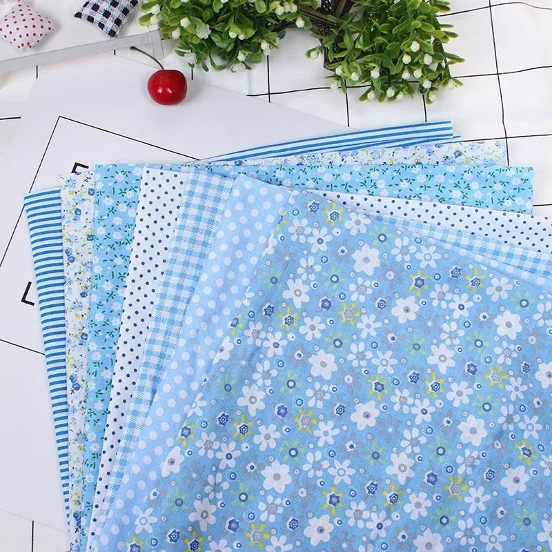 Printed Cotton Fabric for Sewing, Quilting Fabrics for Patchwork, Needlework, DIY Handmade Accessories, 25x25cm - Blue