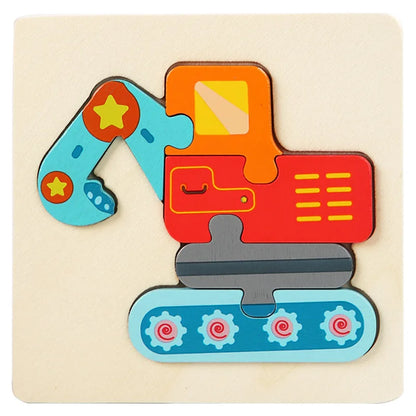Kids Wooden Toys 3D Wood Puzzle Cartoon Animals Cognitive Jigsaw Puzzle Early Learning Educational Toys For Children Gift - E