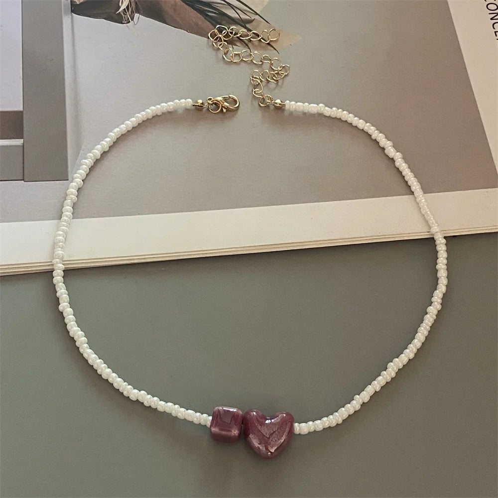 Cute Romantic Geometric Choker Necklace for Women Girl New Trendy Gift Necklace Seed Beads Fashion Jewelry - F
