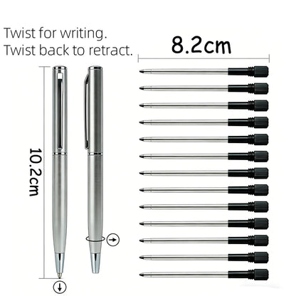 Mini Stainless Steel Metal Ballpoint Pen with 10 Replacement Refills Set, Portable Pocket Ballpen Compact Short Pen for Walle