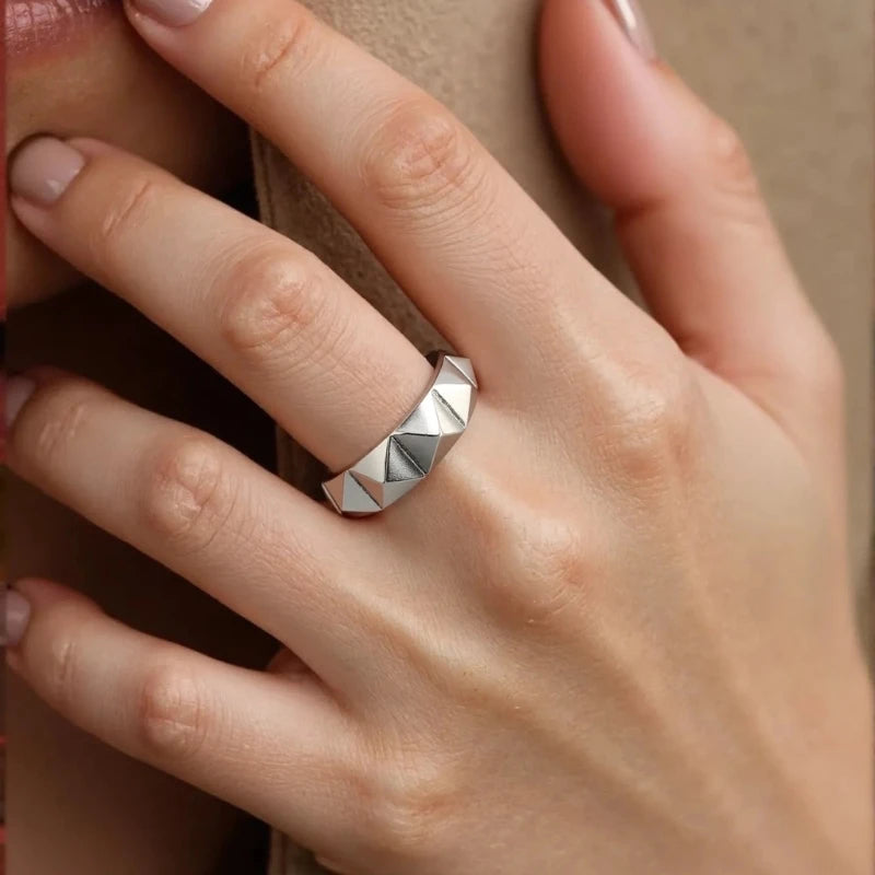 Silver Color Geometric rhombus Rings For Women Couples Trendy Vintage Personality Party Jewelry Gifts
