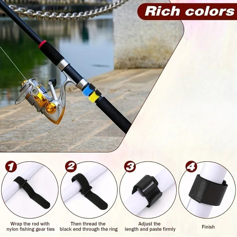 10pcs/set Reusable Fishing Rod Tie Holder Strap Hook Loop Ties Belt Fishing Rod Strapping Wrap Band Outdoor Fish Tool