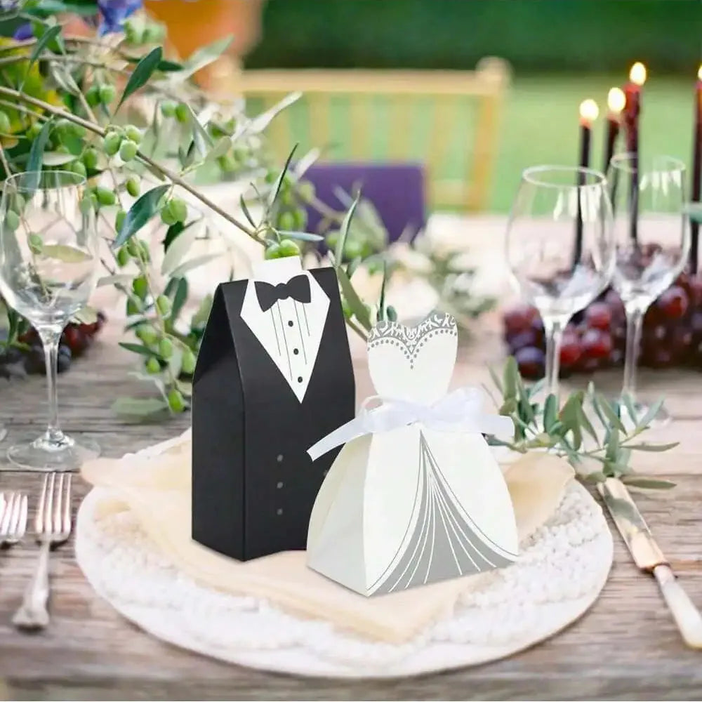 50pcs Wedding Favor Boxes Small Wedding Party Favor Boxes Bride and Groom Candy Boxes forDress and Tuxedo Favor Boxes
