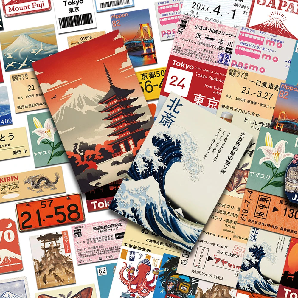 50pcs Japanese Travel Culture Stickers Decals For Phone Laptop Scrapbook Skateboard Guitar DIY Graffiti Aesthetic Stickers