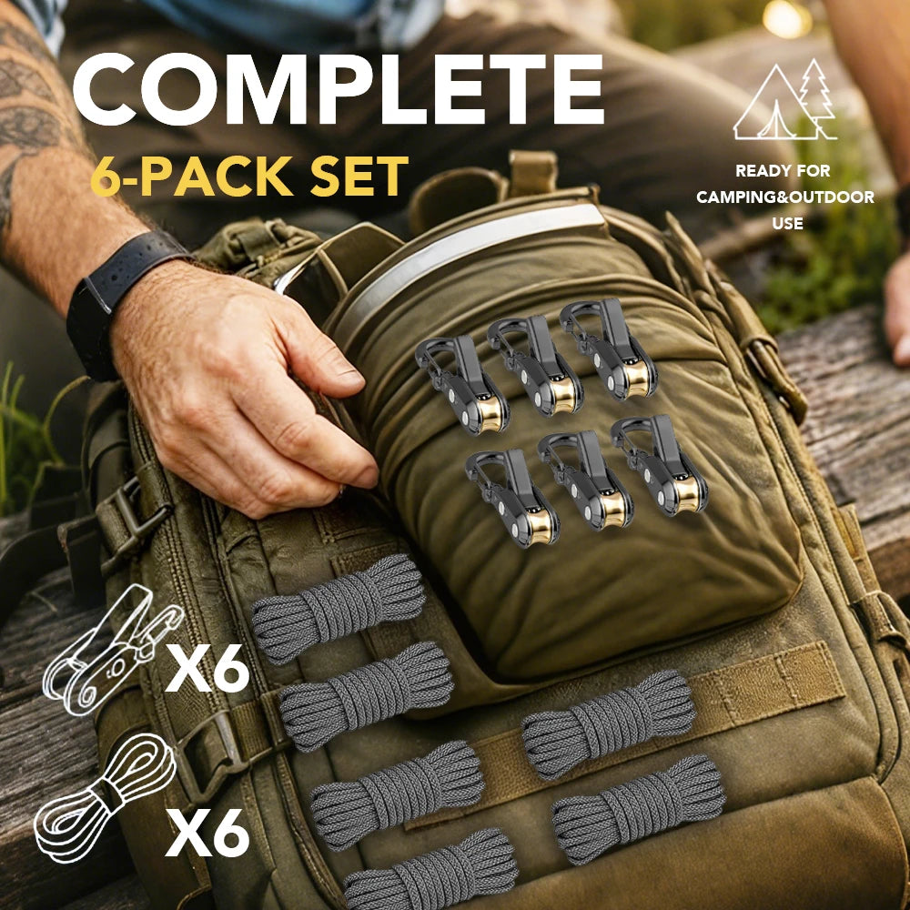 Rope fasteners and tensioners - High-strength retractable paracord with alloy carabiners and windproof binding straps