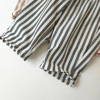 Children's Clothing Vintage Linen Cotton Stripe Pants Baby Boy Girl Casual Shorts Spring Summer Girls Loose Trousers and Shor