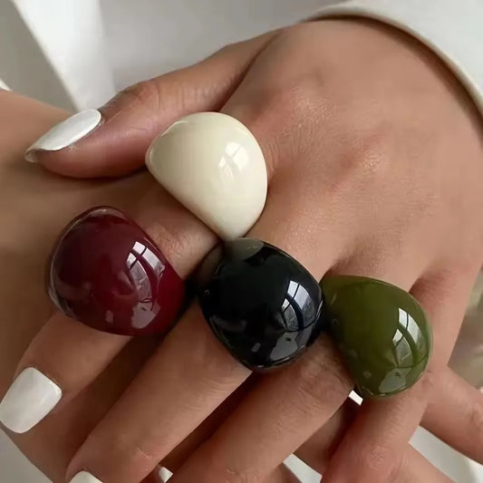 HangZhi 4pcs/set Vintage Irregular Geometric Resin Ring Set for Women New Boho Geometric Finger Rings Minimalis Jewelry