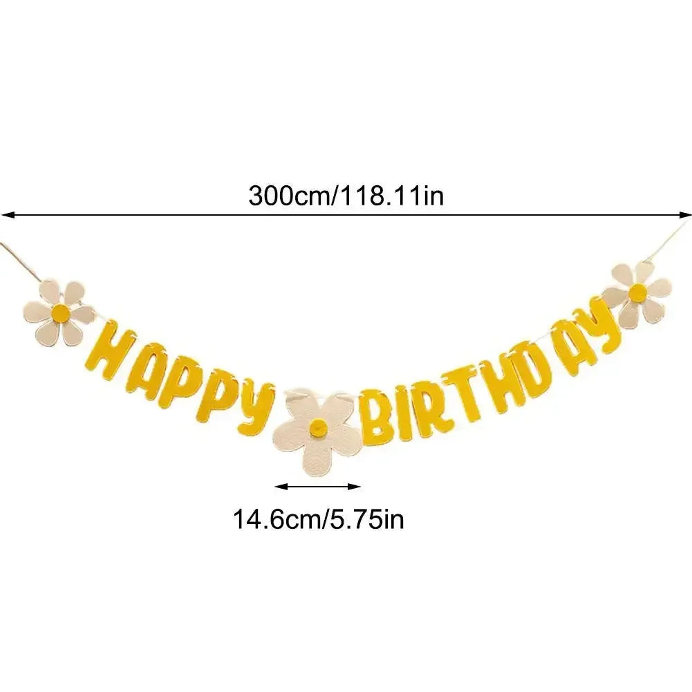New Baby Shower Daisy Happy Birthday Banner White Flower Birthday Sign Garland Decoration Happy Daisy Flag Yellow Flower Part