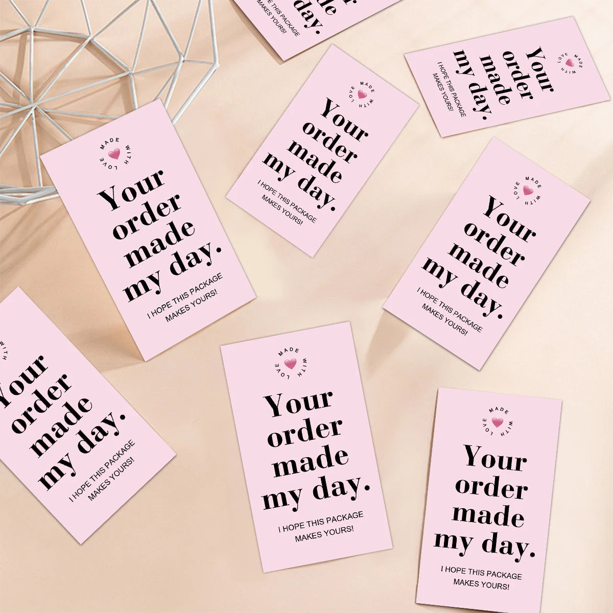 50pcs Pink Thank You Cards With'your Order Made My Day'message,Appreciation Card For Small Business Package,Retailer Thanks N