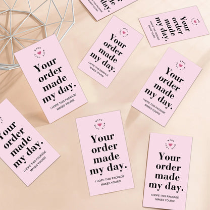 50pcs Pink Thank You Cards With'your Order Made My Day'message,Appreciation Card For Small Business Package,Retailer Thanks N