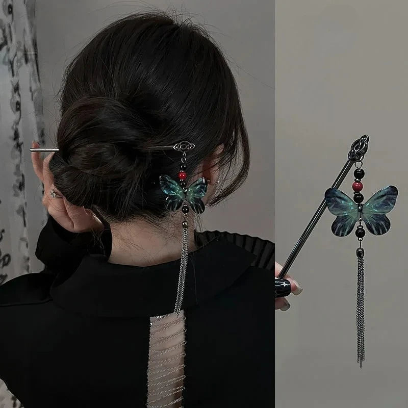Ancient Chinese Style Elegant Butterfly Tassel Hair Stick for Women Girls Classical Hairpin Chinese Hair Accessories Jewelry 