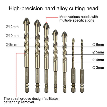 High-Four-Edged Serrated Eccentric Drill for Dry Drilling of Ceramic Tiles, Glass, Marble, Concrete, Stainless Steel Drill Bi