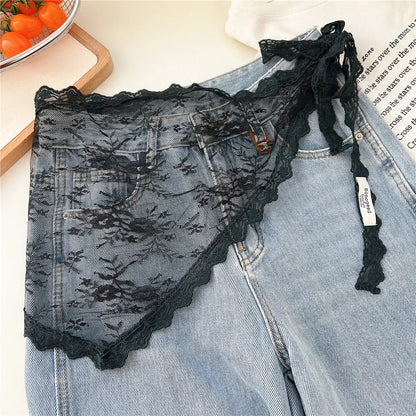 2025 ! Y2K Women Lace Tulle Bandage Skirt Stacked Lace Half Skirt Layering Small Butt Curtain Flower Triangle Hair Scarf