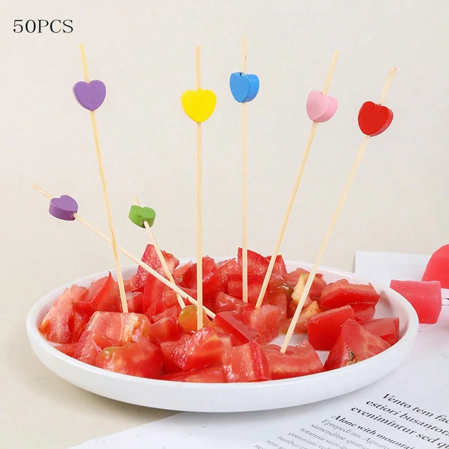 100pcs /50pcs Bamboo Fruit Fork Cocktail Prikker Skewers Disposable Fruit Fork Cocktail Prikkers Forks Food Picks Wedding Par