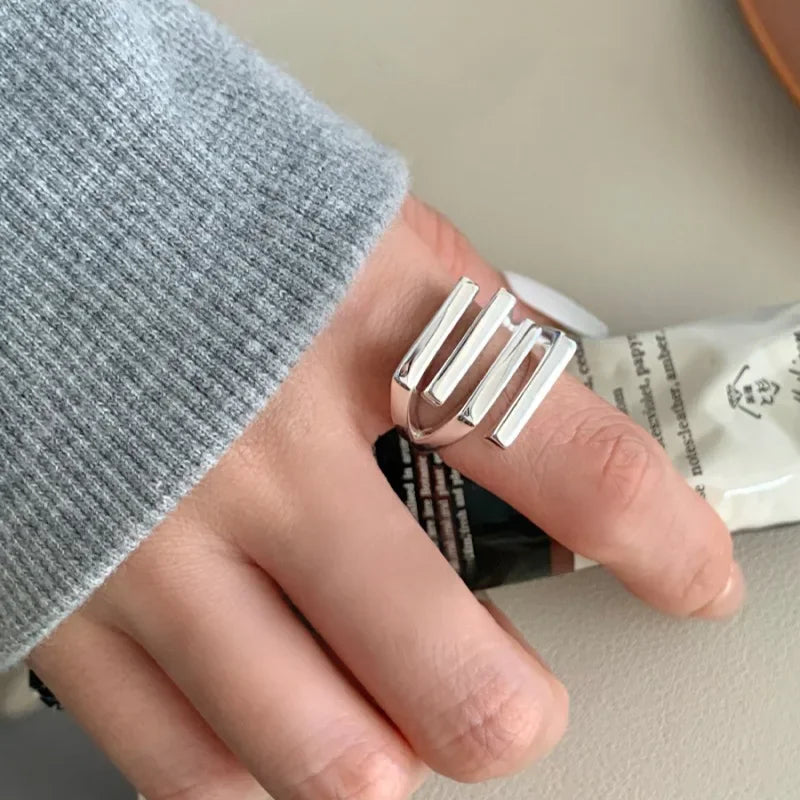 VENTFILLE 925 Sterling Silve Flower Ring for Women Gift Hollow Out Design Retro Hip Hop Versatile Jewelry Party Gift - FFMM01
