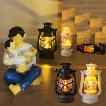 Dollhouse Mini Led Retro Glowing Pony Lantern Simulation Cande Light Night Light Dolls Miniature oil light Lamp Home Decor To