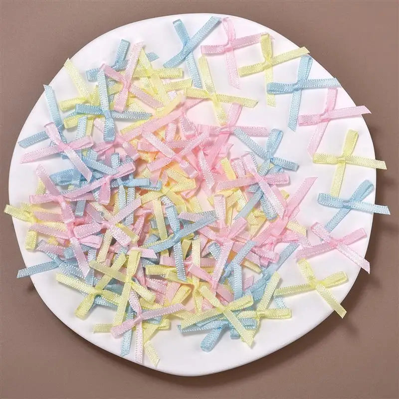 100Pcs Mini Satin Ribbons Flowers Bows Ties For DIY Craft Scrapbooking Embellishment Accessories Pets Hair Clothes Decoration