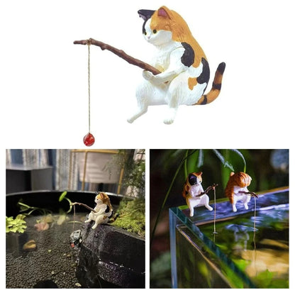 Fishing Cat Ornaments Fish Landscaping Aquarium Decoration Mini Cat Statue Fish Accessories Household Supplies
