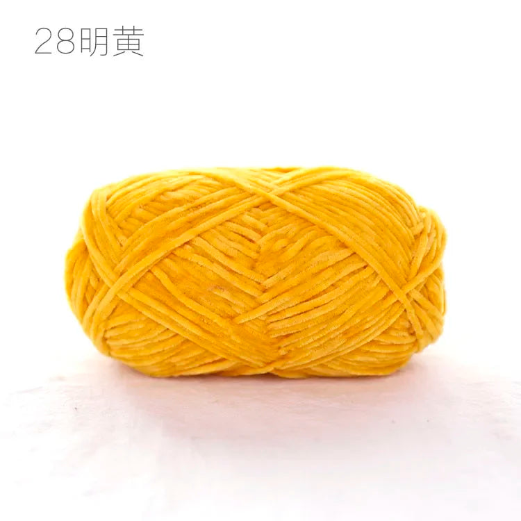Pear Lustre Chenille Yarn 148Meters/Skein 2mm Thin Pleuche Wool Rope for Hand Crochet Dolls Shoes Materials - 28 bright yello
