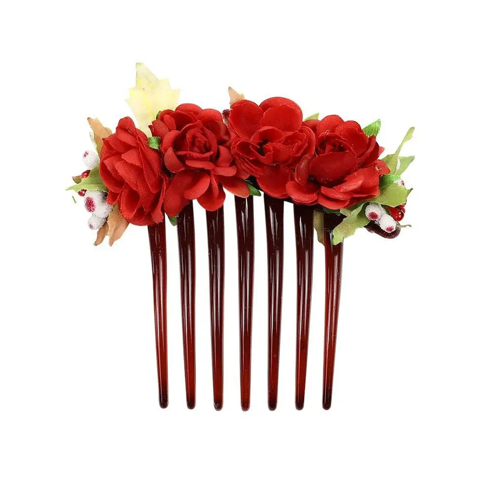 Bridal Hair Combs Rustic Wedding Floral Women Stimulation Flower Hairpins Brides Wedding Elegant Hair Accessories - red