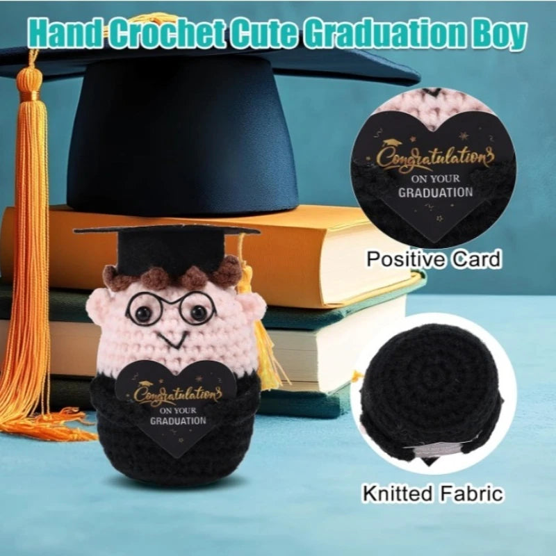 Graduation Season Handmade Crocheted PhD Doll - Positive Mood Plush Toy, Cute Emotional Companion, Graduation Gift for Studen