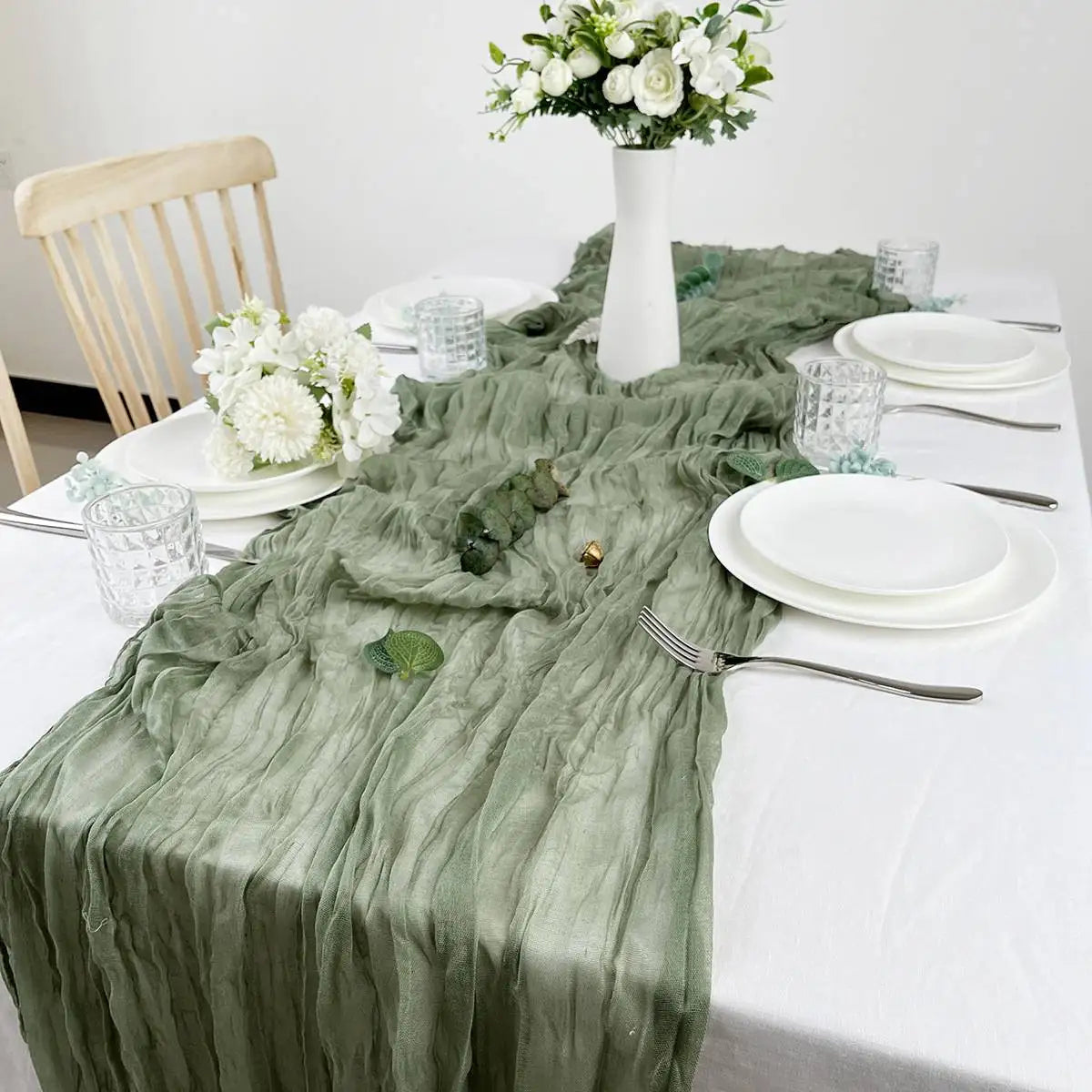 Semi-Sheer Gauze Table Runner Sage Cheesecloth Table Setting Dining Vintage Wedding Decoration Banquets Arches Retro Boho Dec