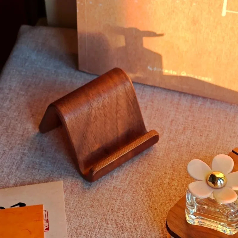 Simple Creative Solid Wood Phone Holder Black Walnut Phone Stand Business Card Display Rack Home Office Desktop Decoration