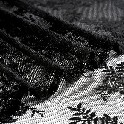 1pc Vintage Floral Embroidery Clear Black Lace Curtain Panel - Privacy & Light Filtering, Machine Washable,