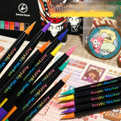 Professional Art Use 24/48-Color Acrylic Paint Markers, Dual-Tip Fine and Brush Tip Pens, Suitable for Stone, Wood, Calligrap