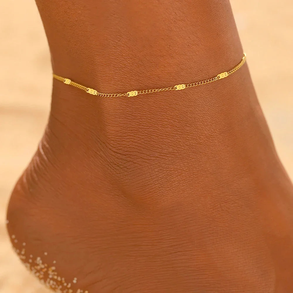 Stainless Steel Anklets Minimalist Popular Design Adjustable link Chain Non-fade For Women Everyday Wear Length 21cm+5cm - 2
