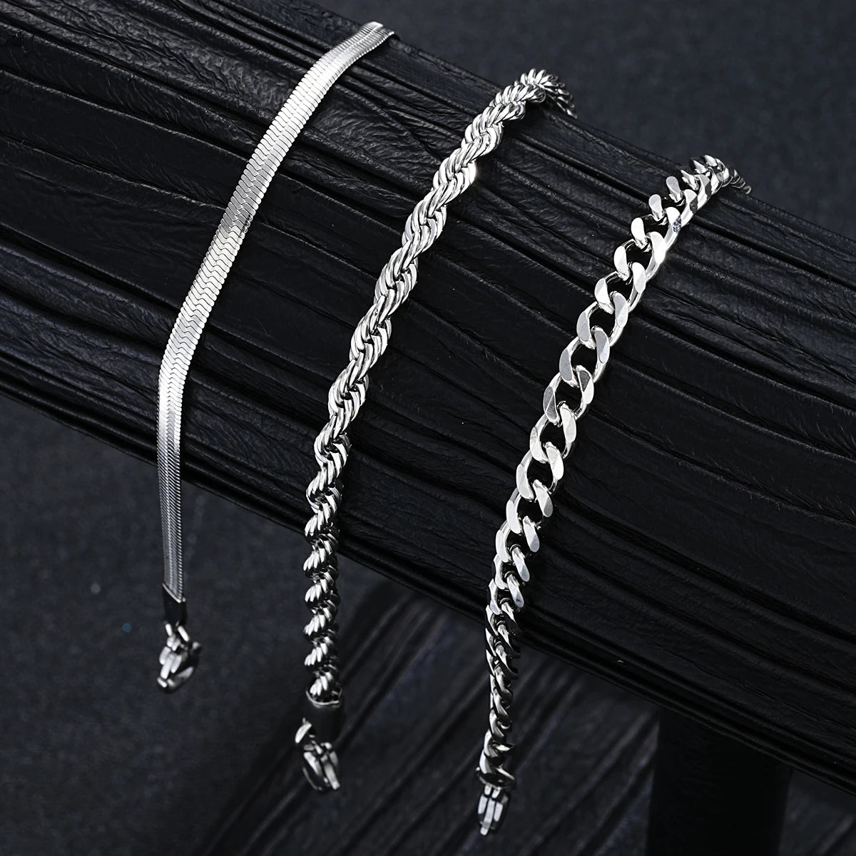 2024 New Simple Stainless Steel Silver Color Jewelry Sets for Men Unisex Punk Vintage Smooth Ring Necklace Bracelet Set Gifts