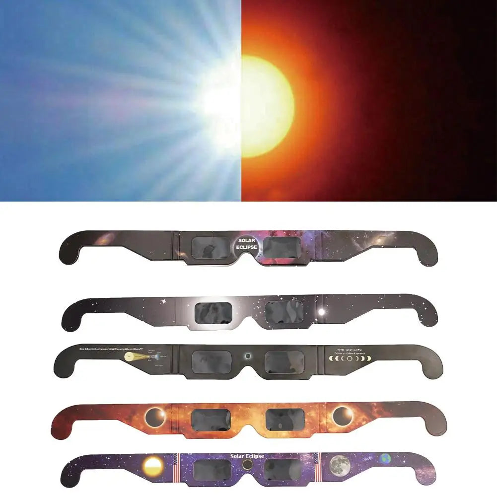 5PCS Solar Eclipse Glasses Anti-uv Glasses Safe Direct Sun Viewing Random Color Paper Frames for Adults Kids Watch Solar Ecli