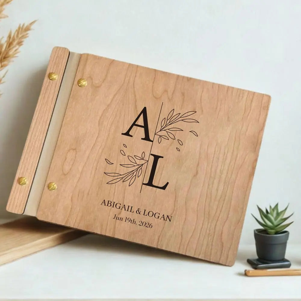 Custom Guest Book Wedding Wooden Memorial Book Mr & Mrs Signing Book Engagement Party Decor Personalized Gift Photo Album