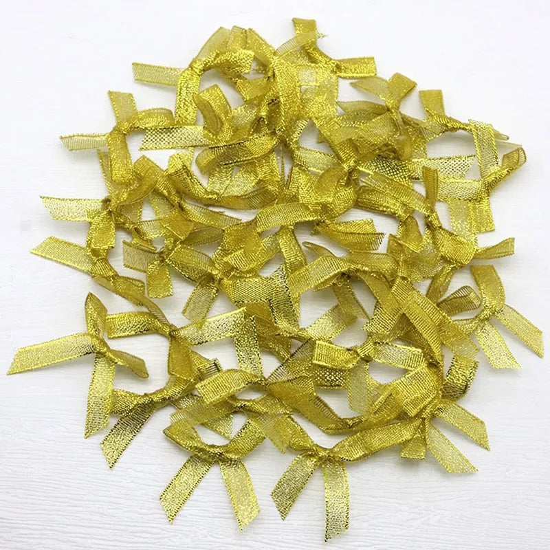 4x4cm Colourful Bows Small Size Polyester Satin Ribbon Bow Flower DIY Craft Decoration - Gold / 200pcs