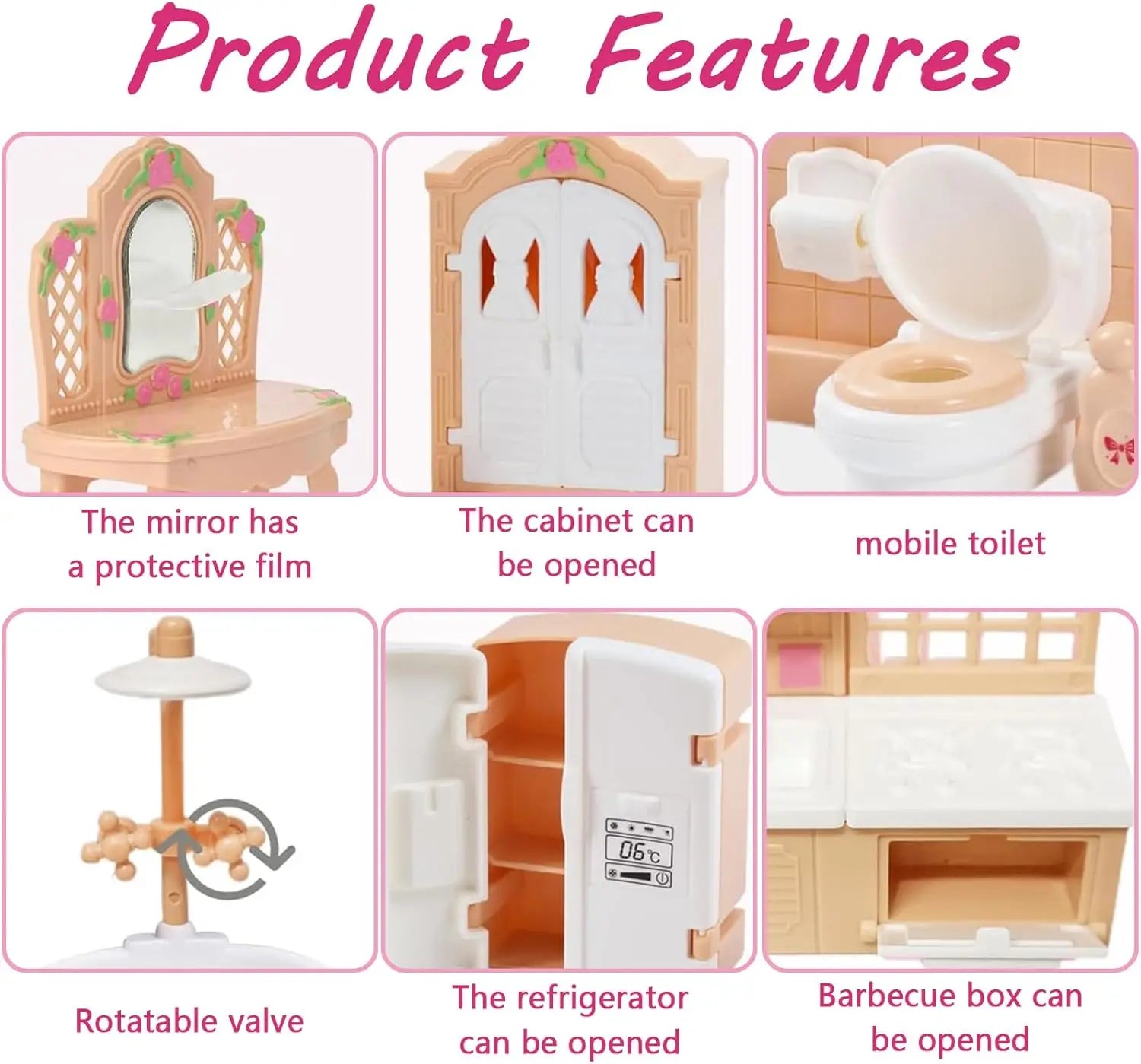 Miniature Dollhouse Furniture Kitchen Living Room Bedroom Bathroom Doll House Furniture Pretend Play Dollhouse Miniatures
