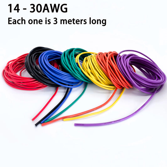 14/16/18/20/22/24/26/28/30 AWG Silicone Electric Wire 3 Meter/10ft- Soft, Flexible Tin-Copper Wire High Temperature Resistant