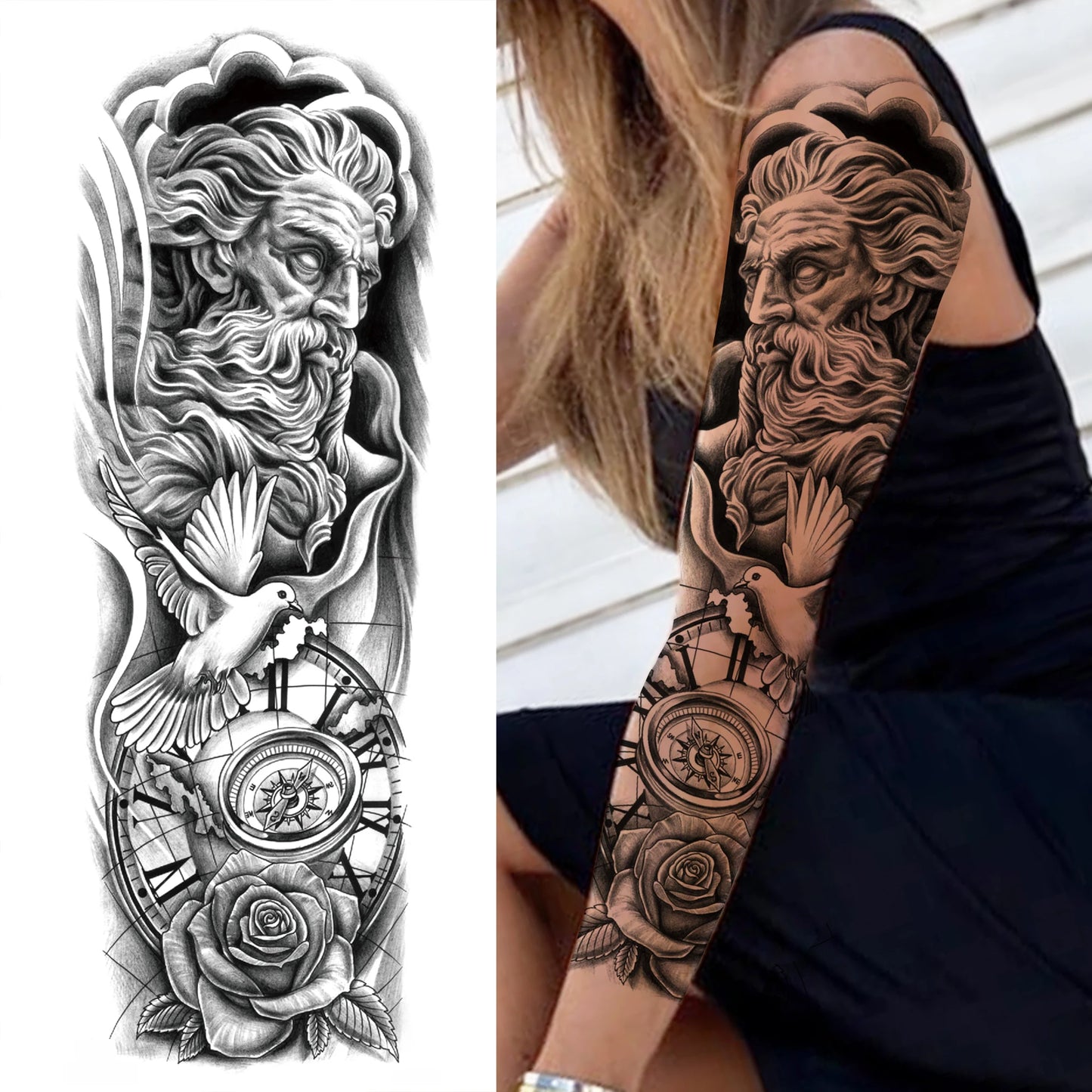 1 Sheets Wolf Lion Tiger Maori Temporary Tattoos For Men Women Adults Full Sleeve Arm Flower Rose Skull Tattoo Sticker Decor