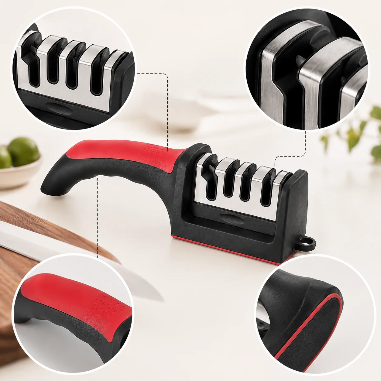 4-Segment Knife Sharpener Knife Sharpeners for Kitchen Knives Stainless Steel Three-Purpose Sharpening Stone for Kitchen Tool