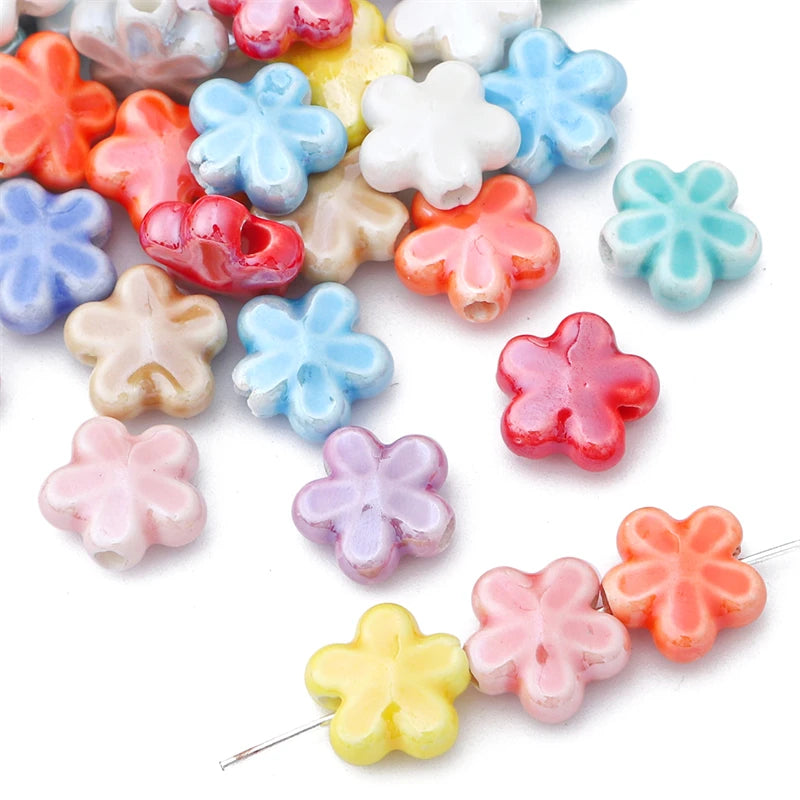 10Pc 12mm Handmade Colorful Flower Shape Ceramic Loose Spacer Beads Charm for Bracelet Necklace Earring DIY Jewerlry Making -