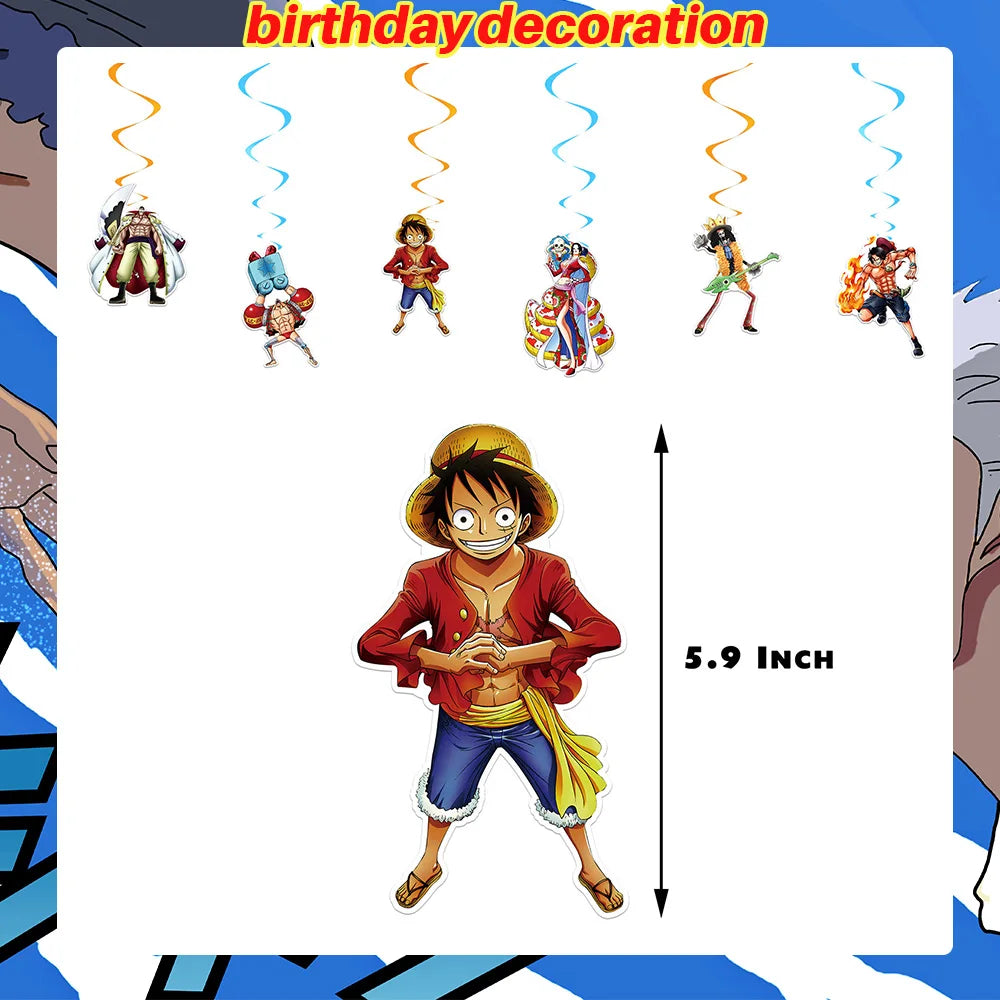 One Piece Birthday Party Dinner Plates Hanging Banner Cake Decoration One Piece Luffy Balloon Party Decoration Theme Props Gi