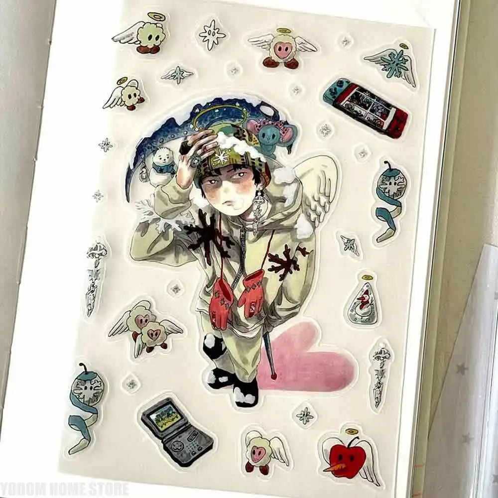 Exquisite Hand-Drawn Dreamcore Stickers Retro Comic Character Design, Rare Craft Materials for Scrapbooking & DIY Art