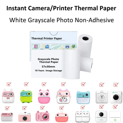 Kids Camera Instant Print Refill for Kids Instant Camera Thermal Printing BPA Free,57x25mm White Non-Adhesive Photo Print Rol