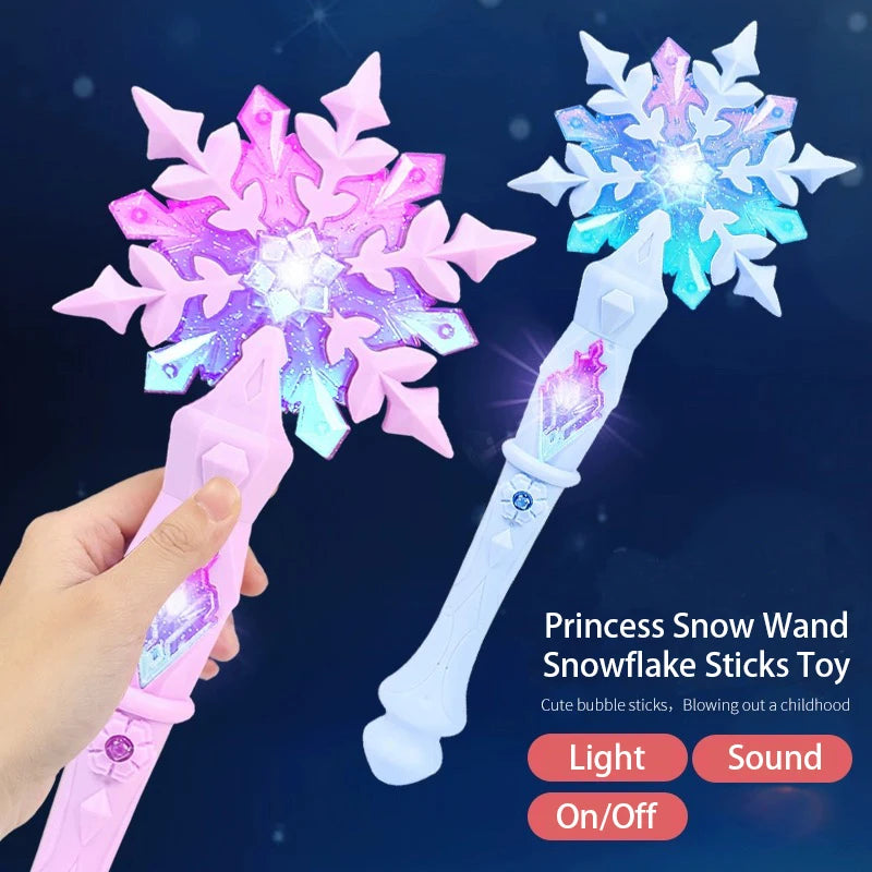 Princess Snow Wand Toy Snowflake Light Sound Sticks Kid Cosplay Fairy Girls Glowing Wands Christmas Halloween Children Toys