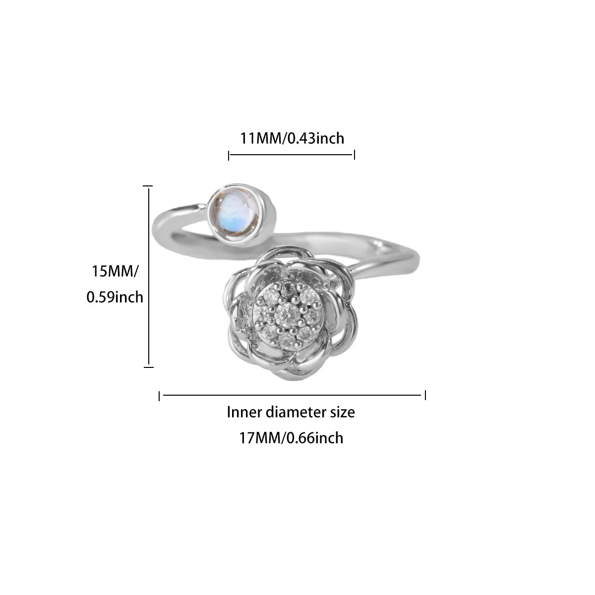 Anti Stress Anxiety Fidget Rings for Women Stainless Steel Sunflower Sun Star Spinner Ring Christmas Jewelry Gifts - JZ9236P