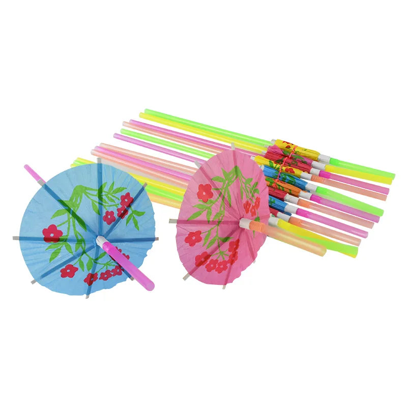 50PCS Hawaiian Party Umbrella Drink Straws Flamingo Juice Cocktail Disposable Straw Tropical Luau Birthday Party Decor Suppli