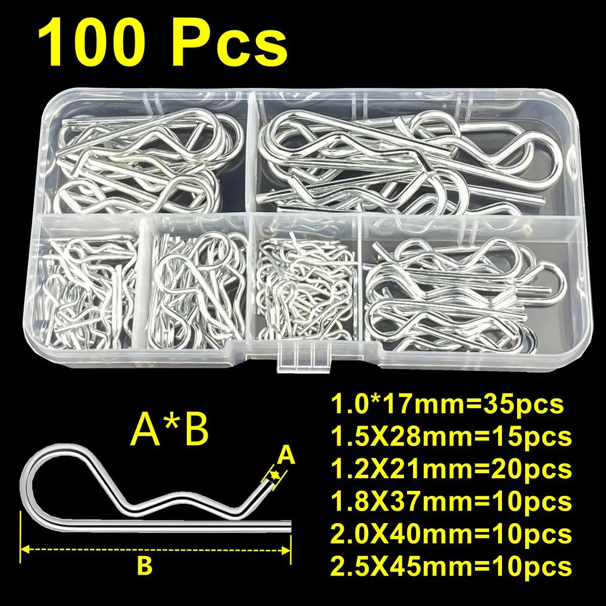 100/125Pcs R-Type Cotter Pins Set KIt Wave Latch Bolt Locking Split Clip Hitch Pins M1 M1.2 M1.5 M1.8 M2 M2.5 M3 Sorted In Bo