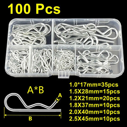 100/125Pcs R-Type Cotter Pins Set KIt Wave Latch Bolt Locking Split Clip Hitch Pins M1 M1.2 M1.5 M1.8 M2 M2.5 M3 Sorted In Bo