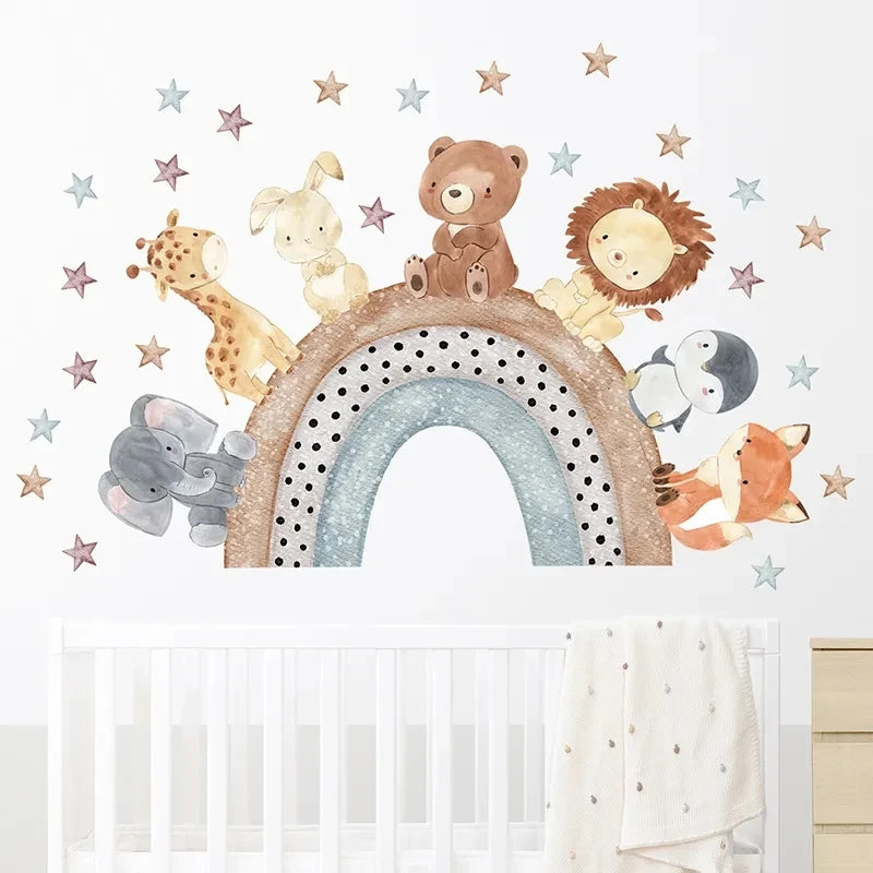 Cute Forest Animals Wall Stickers for Kids Rooms Children Boys Girls Baby Room Decoration Nursery Wallpaper Vinyl Elephant Li