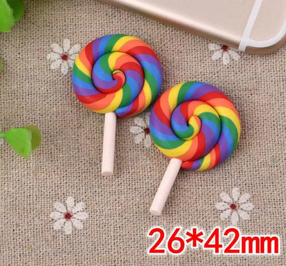 10pcs /lot Beauty Kawaii Rainbow lollipop Candy Polymer Clay Cabochons Flatback For DIY Phone Decoration